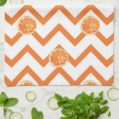 水色モダンオレンジ色の白い模様 キッチンタオル (折り畳み)