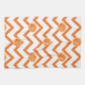 水色モダンオレンジ色の白い模様 キッチンタオル (横)