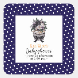 水色モダンカップケーキ赤ちゃんシャワー2 スクエアシール