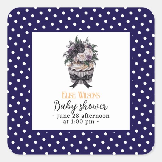 水色モダンカップケーキ赤ちゃんシャワー2 スクエアシール (正面)