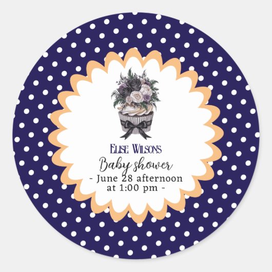 水色モダンカップケーキ赤ちゃんシャワー6 ラウンドシール (正面)