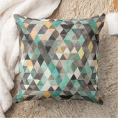 水色モダンティール(緑がかった色)グレー金ゴールド三角形パターン クッション (ブランケット)