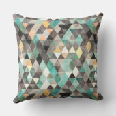 水色モダンティール(緑がかった色)グレー金ゴールド三角形パターン クッション (裏面)