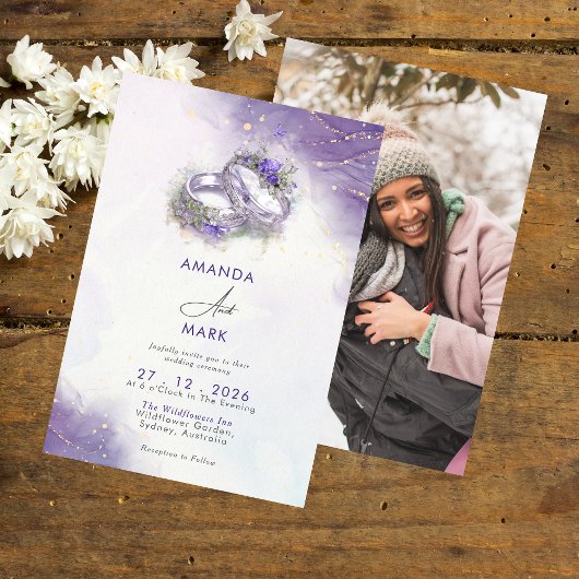 水色モダントレンディーエレガント薄紫結婚の 招待状