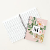 水色モダンピンクの花モノグラムの ノートブック (内部)