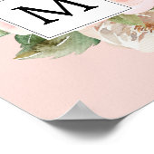 水色モダンピンクの花モノグラムの ポスター (角)