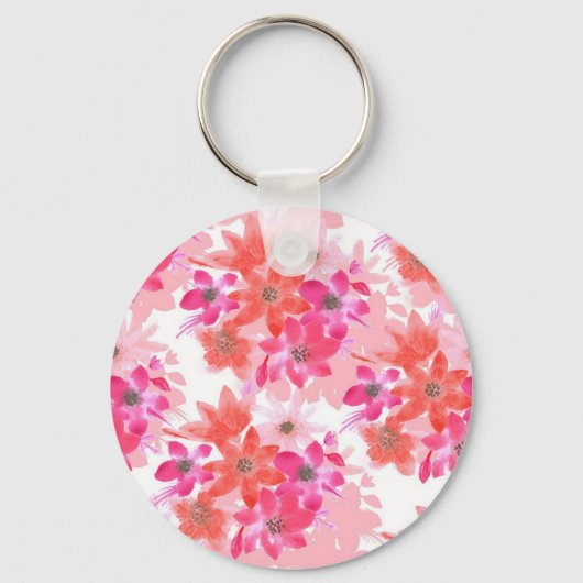 水色モダンピンクの花 キーホルダー (正面)