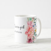 水色モダンピンクの花 コーヒーマグカップ (正面右)