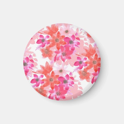 水色モダンピンクの花 マグネット (正面)