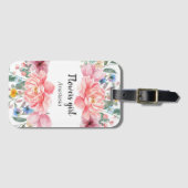 水色モダンピンクの花 ラゲッジタグ (正面横)