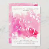 水色モダンピンク花リハーサル夕食会 招待状 (正面/裏面)