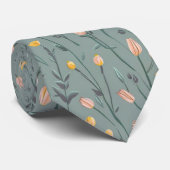 水色モダンピンク黄色花模様4 ネクタイ (ロール)