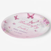 水色モダンフローラピンク蝶ガール ペーパープレート (アングル)