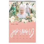 水色モダンフローラフォトスクリプトカレンダー カレンダー (1月 2026)