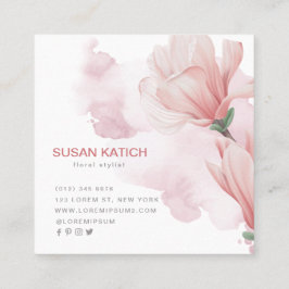 水色モダンフローラ名刺 スクエア名刺