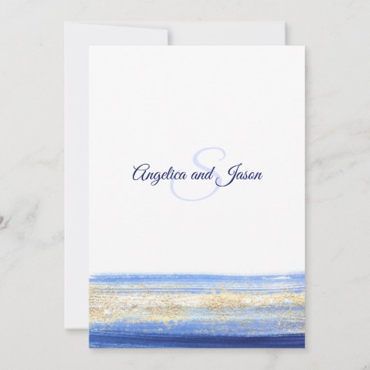 水色モダンブルーネイビー金ゴールド航海の結婚ズ 招待状 (裏面)