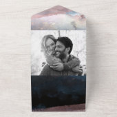 水色モダンブルーバラ金ゴールド結婚の写真 オールインワン招待状 (外側)