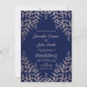 水色モダンブルーピンク植物学結婚校 招待状 (正面)