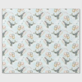 水色モダンブルーホエールアンドバルーンデコール ラッピングペーパー (フラット)