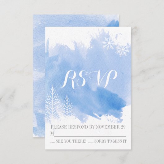 水色モダンブルー冬の結婚式RSVP返信 出欠カード (正面/裏面)