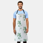 水色モダンユーカリ緑パターン エプロン (着用した状態)