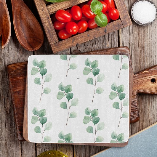 水色モダンユーカリ緑パターン カッティングボード