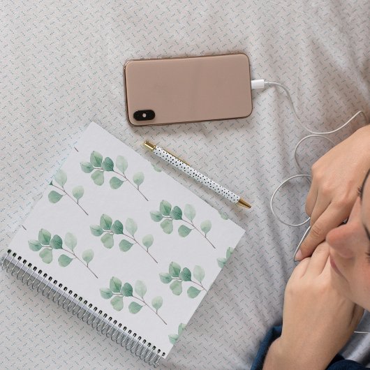 水色モダンユーカリ緑パターン ノートブック