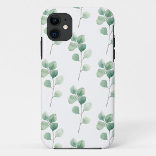 水色モダンユーカリ緑パターン iPhone 11 ケース