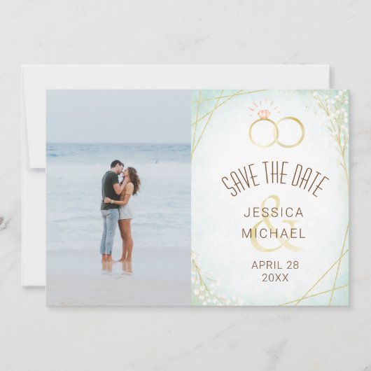 水色モダンリングや輪Tigsティール(緑がかった色)幾何写真 セーブザデート (正面)