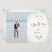 水色モダンリングや輪Tigsティール(緑がかった色)幾何写真 セーブザデート (正面/裏面)