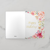 水色モダン花模様箔ハッピーバースデー 箔グリーティングカード (外側レイダウン)