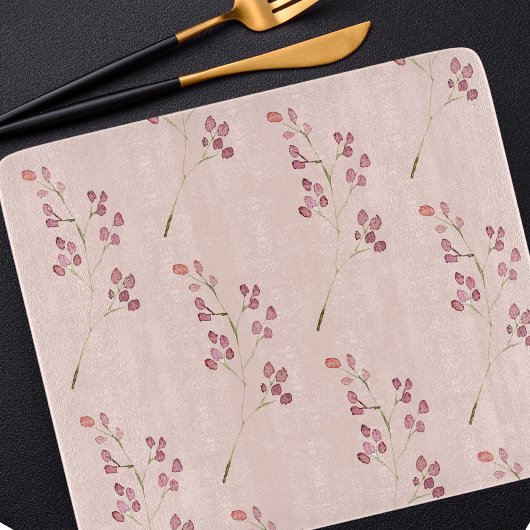 水色モダン赤い花模様 カッティングボード