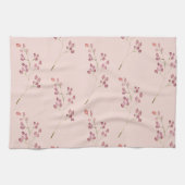 水色モダン赤い花模様 キッチンタオル (横)