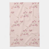 水色モダン赤い花模様 キッチンタオル (縦)