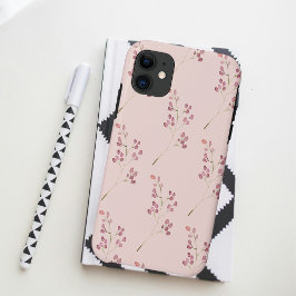 水色モダン赤い花模様 iPhone 11 ケース