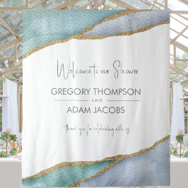 水色モダン金ゴールドトリムシャワー背景 タペストリー