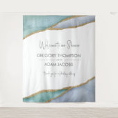 水色モダン金ゴールドトリムシャワー背景 タペストリー (正面)