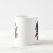 水色モダン金ゴールド黒とブルゴーニュ色の花 コーヒーマグカップ (中央)