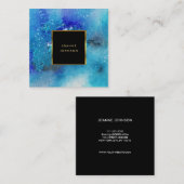 水色モダン青色ティール(緑がかった色)(ばちゃばちゃ)跳ねる金ゴールド枠 スクエア名刺 (正面/裏面)