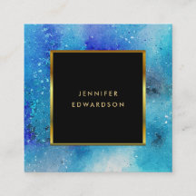 水色モダン青色ティール（緑がかった色）（ばちゃばちゃ）跳ねる金ゴールド枠