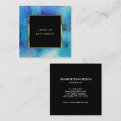 水色モダン青色ティール（緑がかった色）（ばちゃばちゃ）跳ねる金ゴールド枠 スクエア名刺 (正面/裏面)