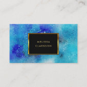 水色モダン青色ティール（緑がかった色）（ばちゃばちゃ）跳ねる金ゴールド枠 名刺 (正面)