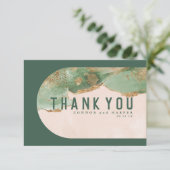 水色モダン |オーバルアーチ抽象芸術エメラルド サンキューカード (スタンド正面)