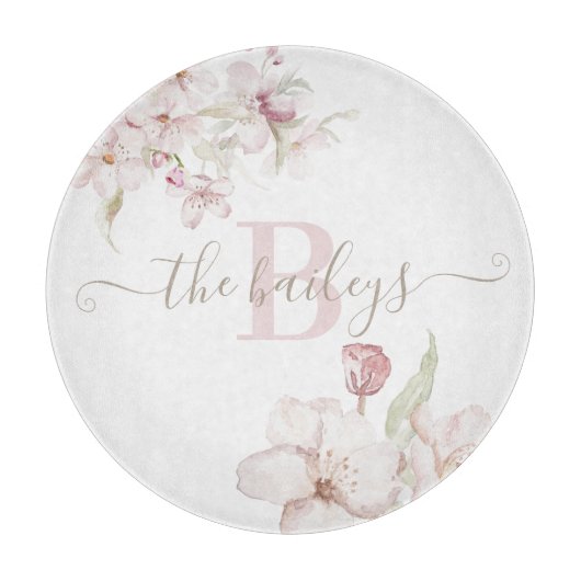 水色モノグラムのフローラ切断板 カッティングボード (正面)