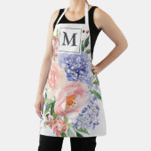 水色モノグラムのブルーピンク春フローラ エプロン (インサイチュ)