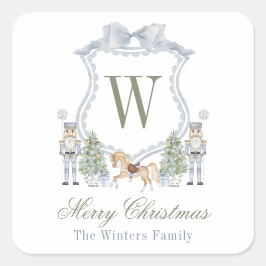 水色モノグラムイニシャルくるみ割りクレストギフト スクエアシール (正面)