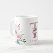 水色モノグラムフローラレターTコーヒーマグ コーヒーマグカップ (正面左)