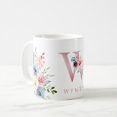水色モノグラムフローラレターWコーヒーマグ コーヒーマグカップ (正面左)
