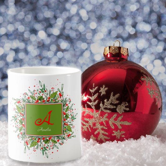 水色モノグラムレッドクリスマスコーヒーマグ コーヒーマグカップ
