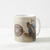 水色モノグラム名女性のカーボーイオンホースウェスタン コーヒーマグカップ (正面右)